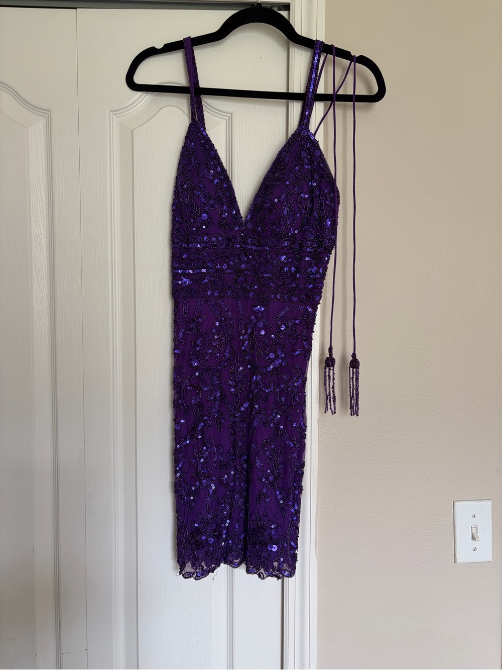 Sherri Hill Purple Sequin Beaded Mini Dress